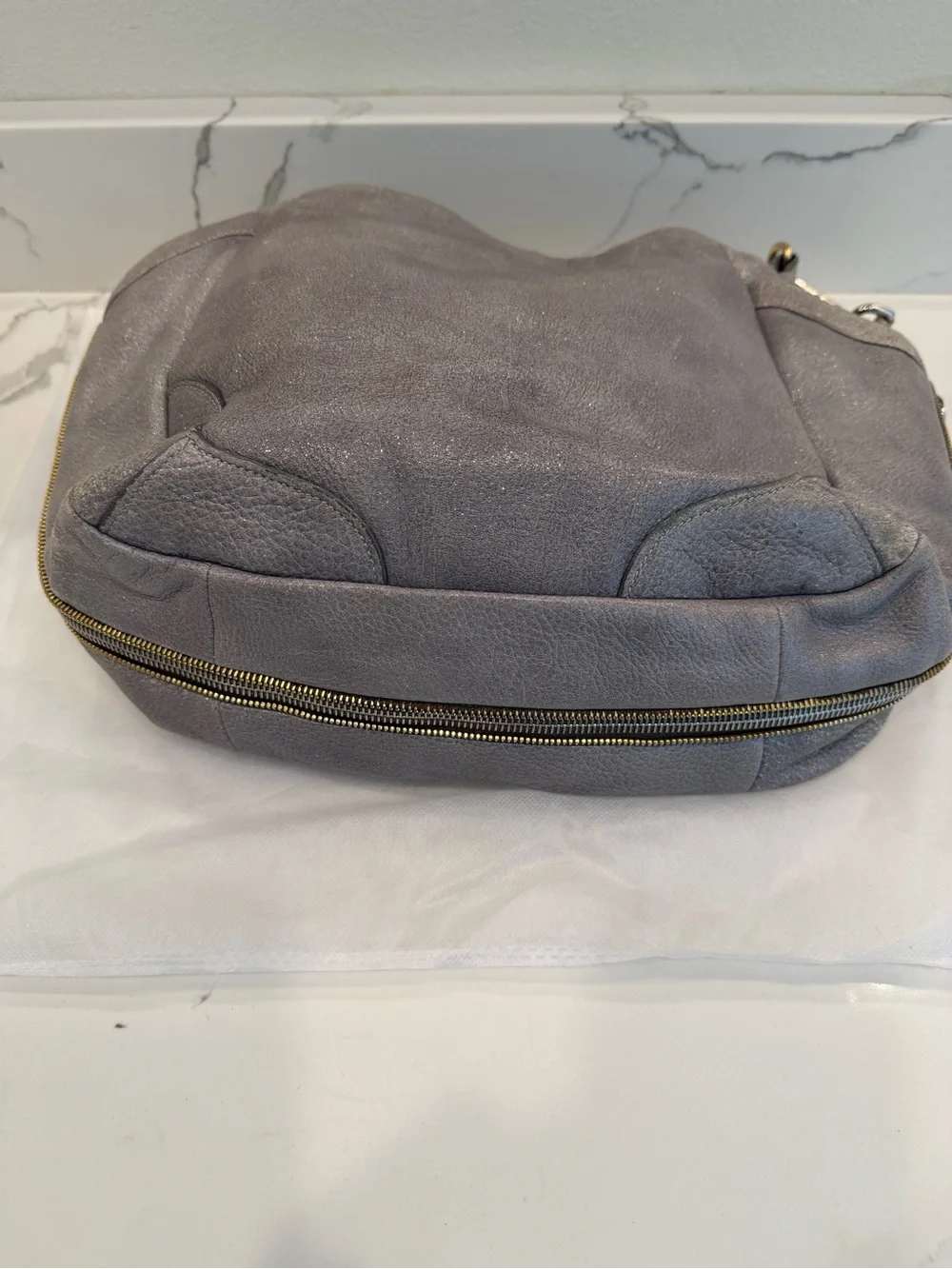 Prada Metallic Gray Cervo Lux Leather Hobo Shoulder Bag with COA